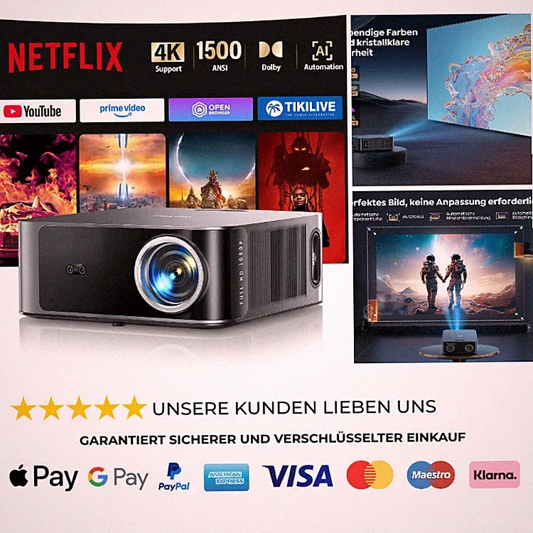 4K Beamer TOPTRO X9 1500 ANSI Smart Projektor WiFi Bluetooth