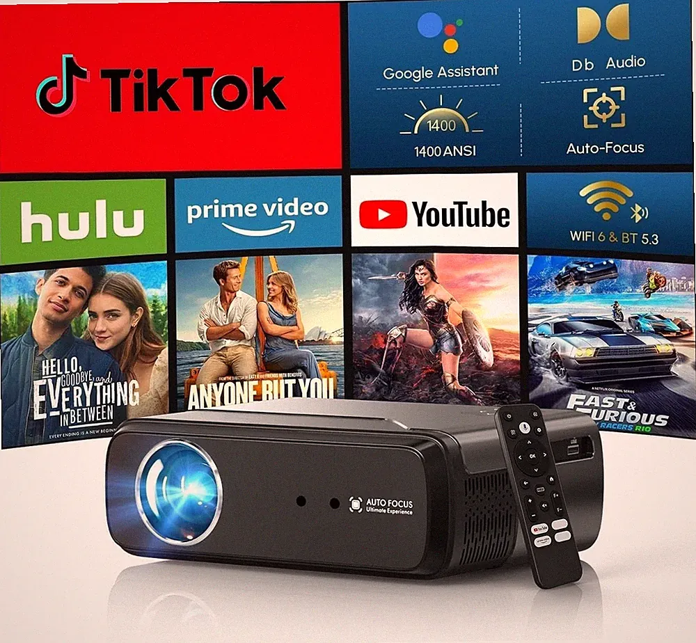 4K Beamer Tragbar Smart Android TV 11 WiFi 6 BT 5.4 1200 ANSI HDR+ NFC Dolby