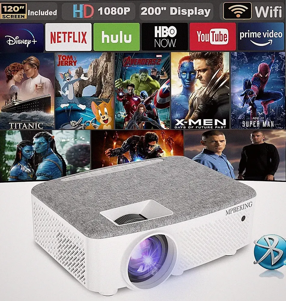 4K Beamer WiFi Bluetooth Heimkino Projektor 7500 Lumen 120" Leinwand Neu