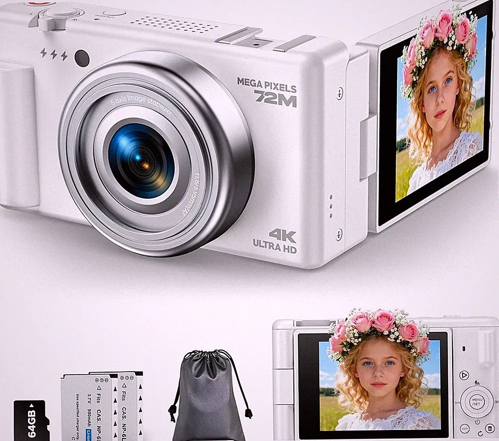 4K Digitalkamera 72MP Autofokus Kamera mit 18XZoom 270° Flip Screen für Teenager