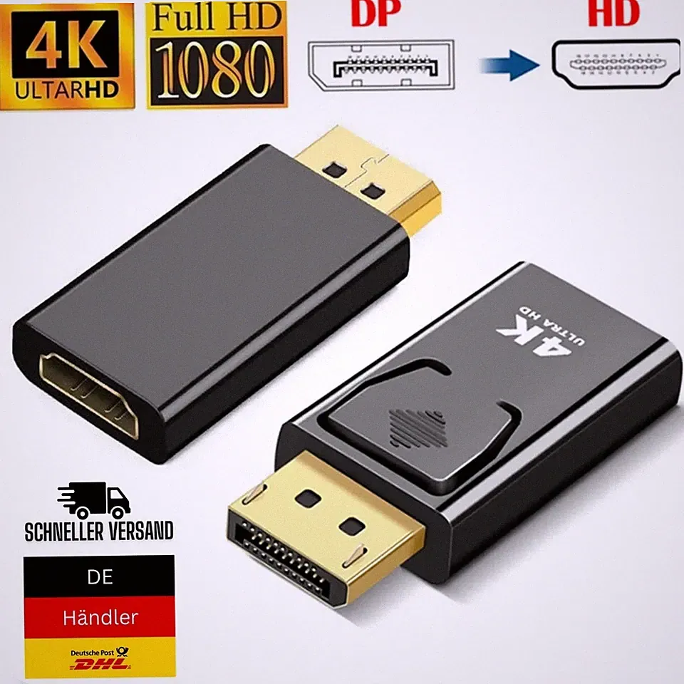 🖥️4K DisplayPort auf HDMI Adapter DP Stecker → HDMI Buchse 1080P PC Laptop HDTV