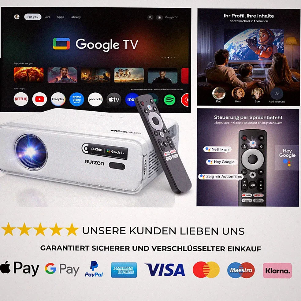 4K Google TV Smart Projektor mit DoIby Audio WiFi Bluetooth