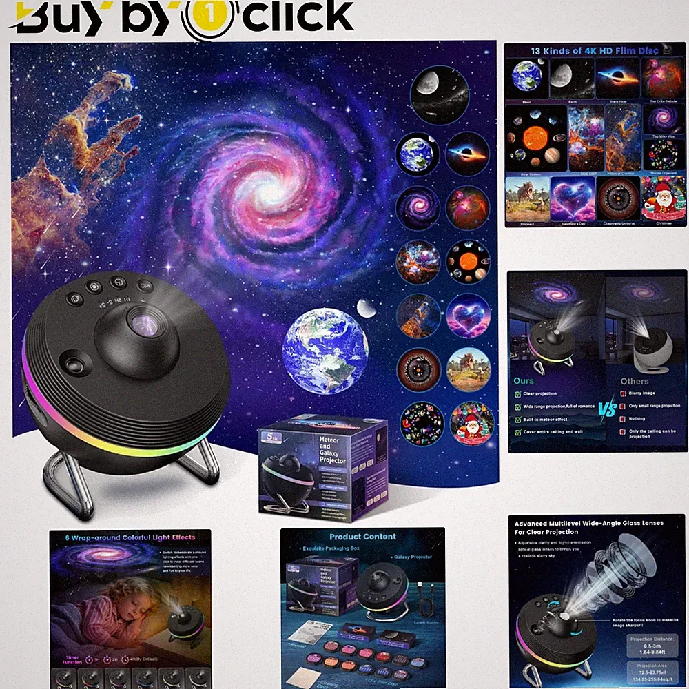 4K HD Galaxy Planetarium Projektor mit Dynamischem Meteor für Kinderzimmer