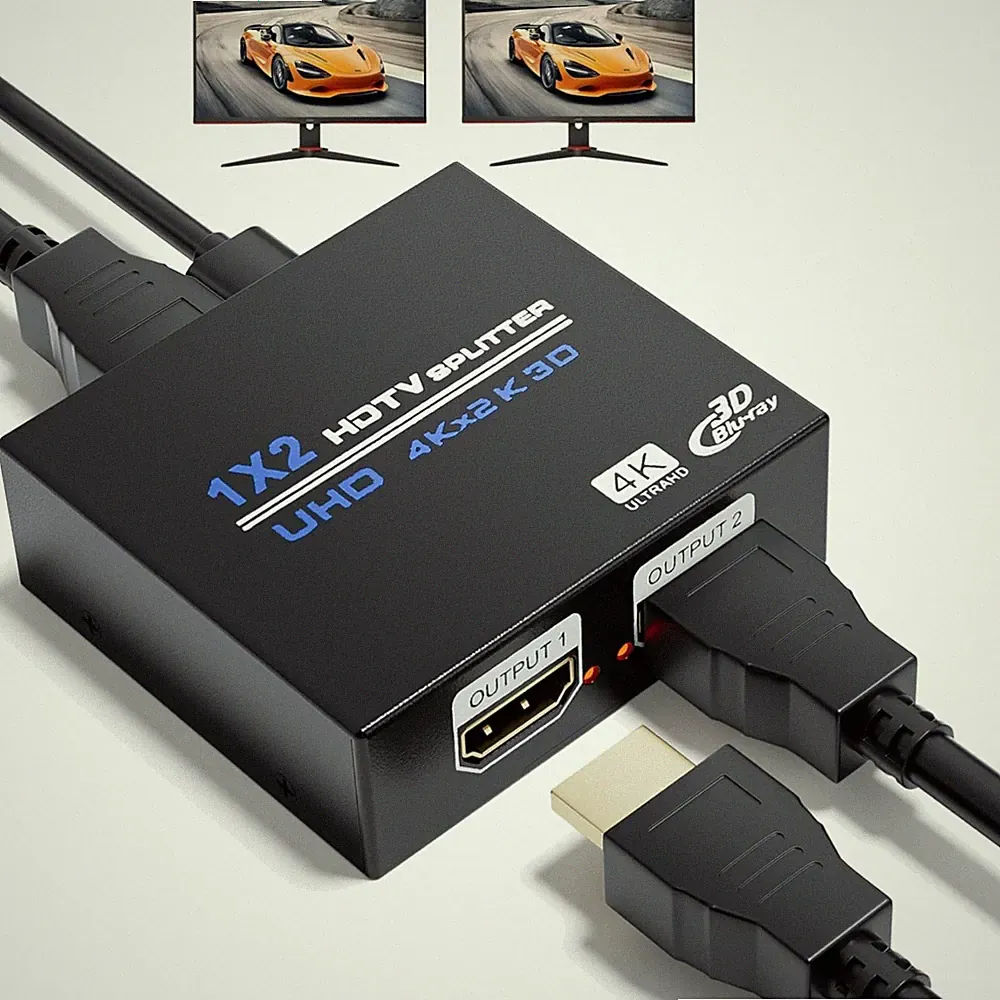 4K HDMI Splitter 1x2 Verteiler 4K@30Hz Dual Monitor Spiegeln