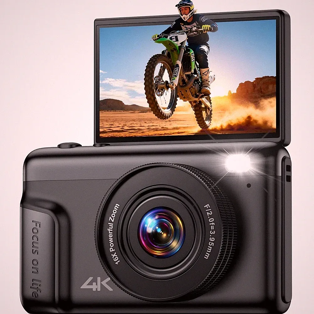4K Kamera 64MP Digitalkamera tragbar Vlogging Camcorder 16X Zoom 2" Display