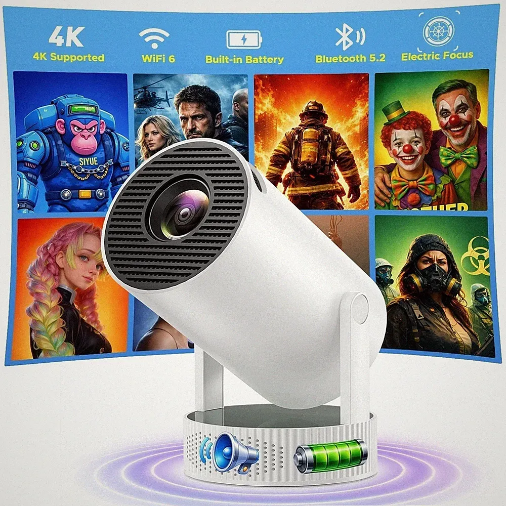 4K Mini Beamer Akku Heimkino LED Projektor 5G WiFi Bluetooth Android Taschenkino