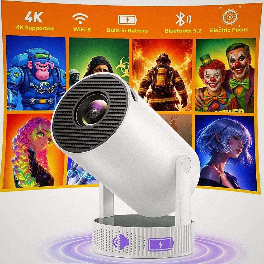4K Mini Beamer Akku UHD Heimkino Projektor 5G WiFi Bluetooth Android Taschenkino