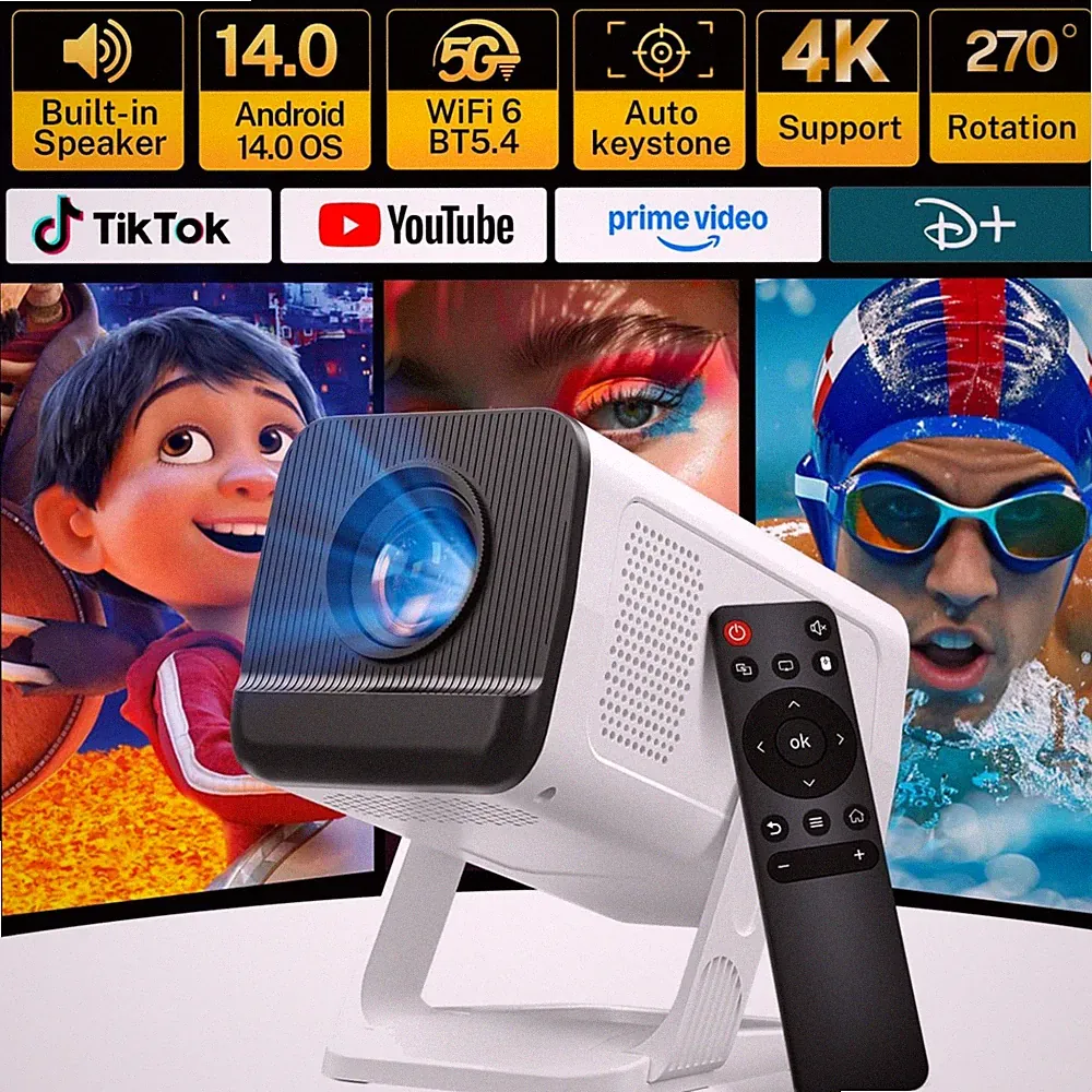 4K Mini Beamer Android 14 WiFi 6 Bluetooth 5.4 Projektor Heimkino