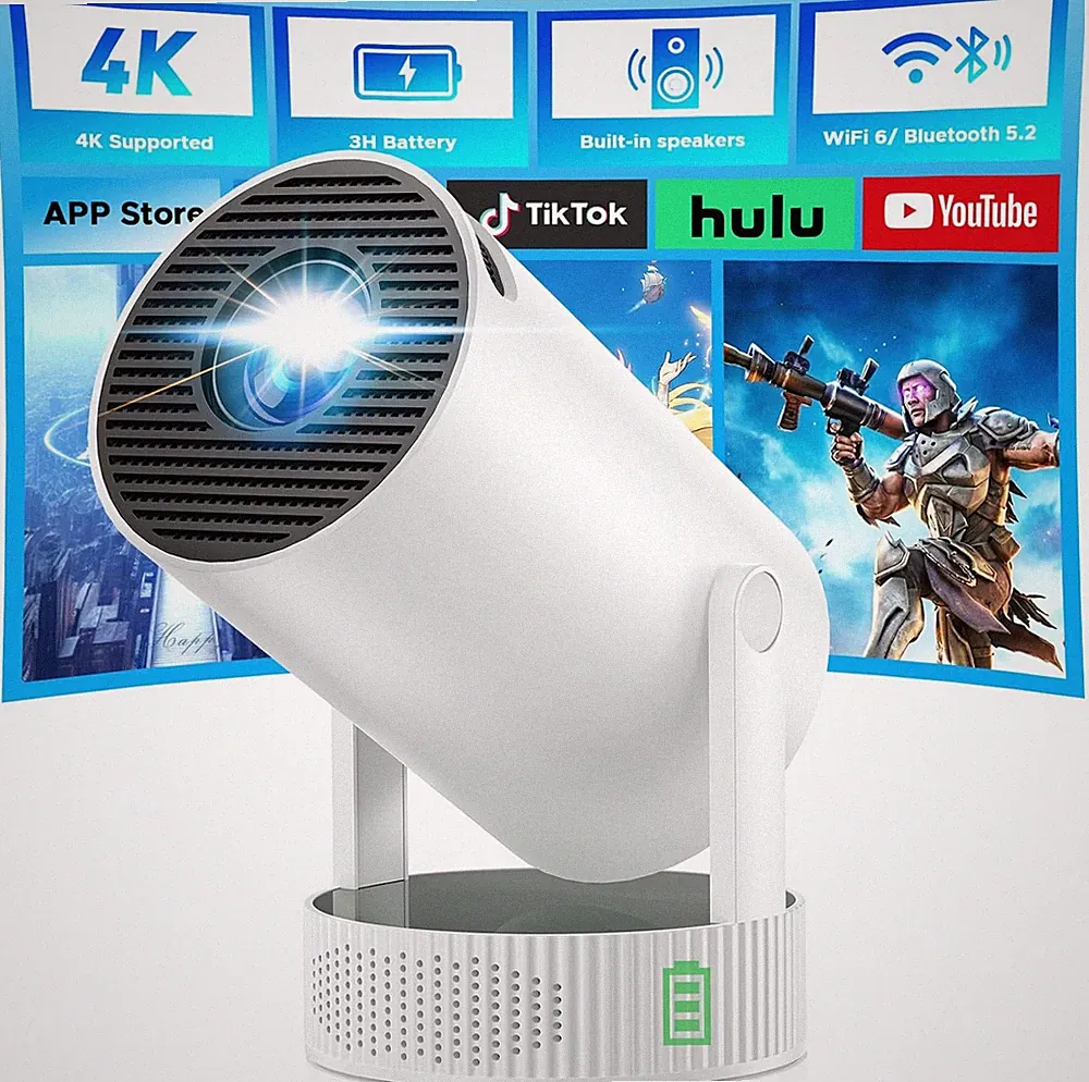 4K Mini Beamer Mit Akku, Android 11.0, Wifi 6 Bluetooth 5.2, 220° Rotation, Auto