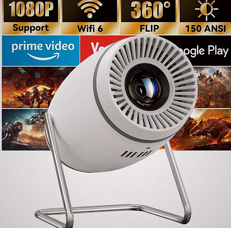 4K Mini Beamer Portable 130 Zoll, 180° Rotatable, Auto Keystone Projektor