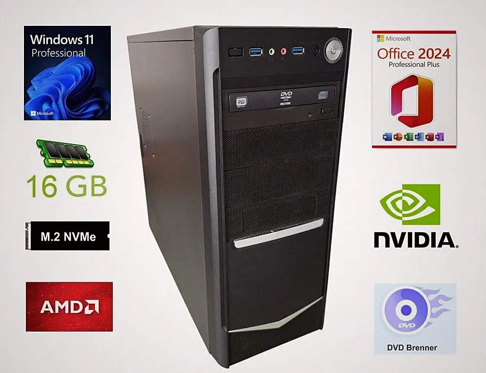 4K Office-PC | 3,7 GHz | bis 16 GB RAM | bis 7 TB | SSD | Win 11 Pro | Office 24