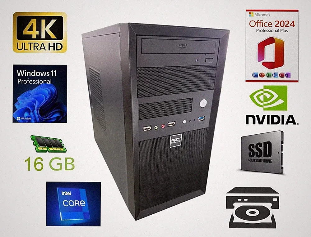 4K Office-PC | 3,9 GHz | 16 GB RAM | 750 GB SSD+HDD | Win 11 Pro | Office 24Pro