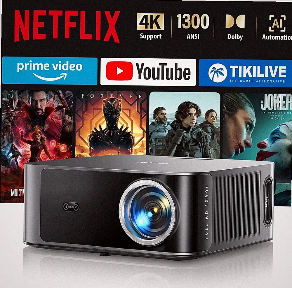 4K Projektor 28000 Lumen Videoprojektor mit Autofokus Halterung Android Smart