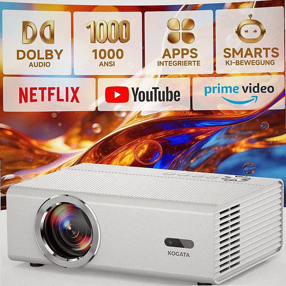4K Smart Beamer Mit WLAN & Bluetooth, KOGATA Projektor Mit Autofokus, 6D Keyston