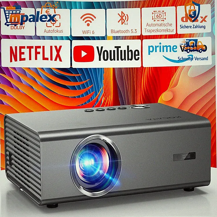 4K Smart Beamer Netflix HDR DTS WiFi 6 Bluetooth Autofokus Trapezkorrektur