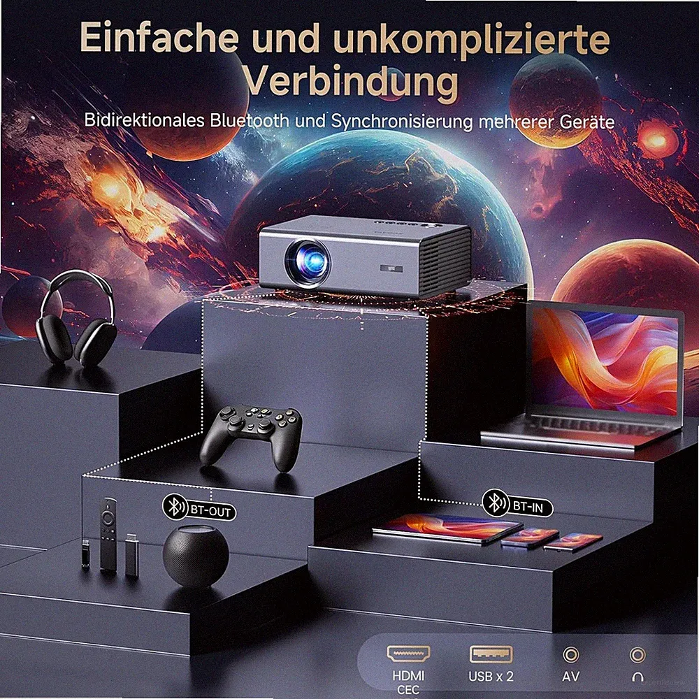4K Smart Beamer Projektor - Native 1080p Netflix YouTube WiFi 6 BT OVP