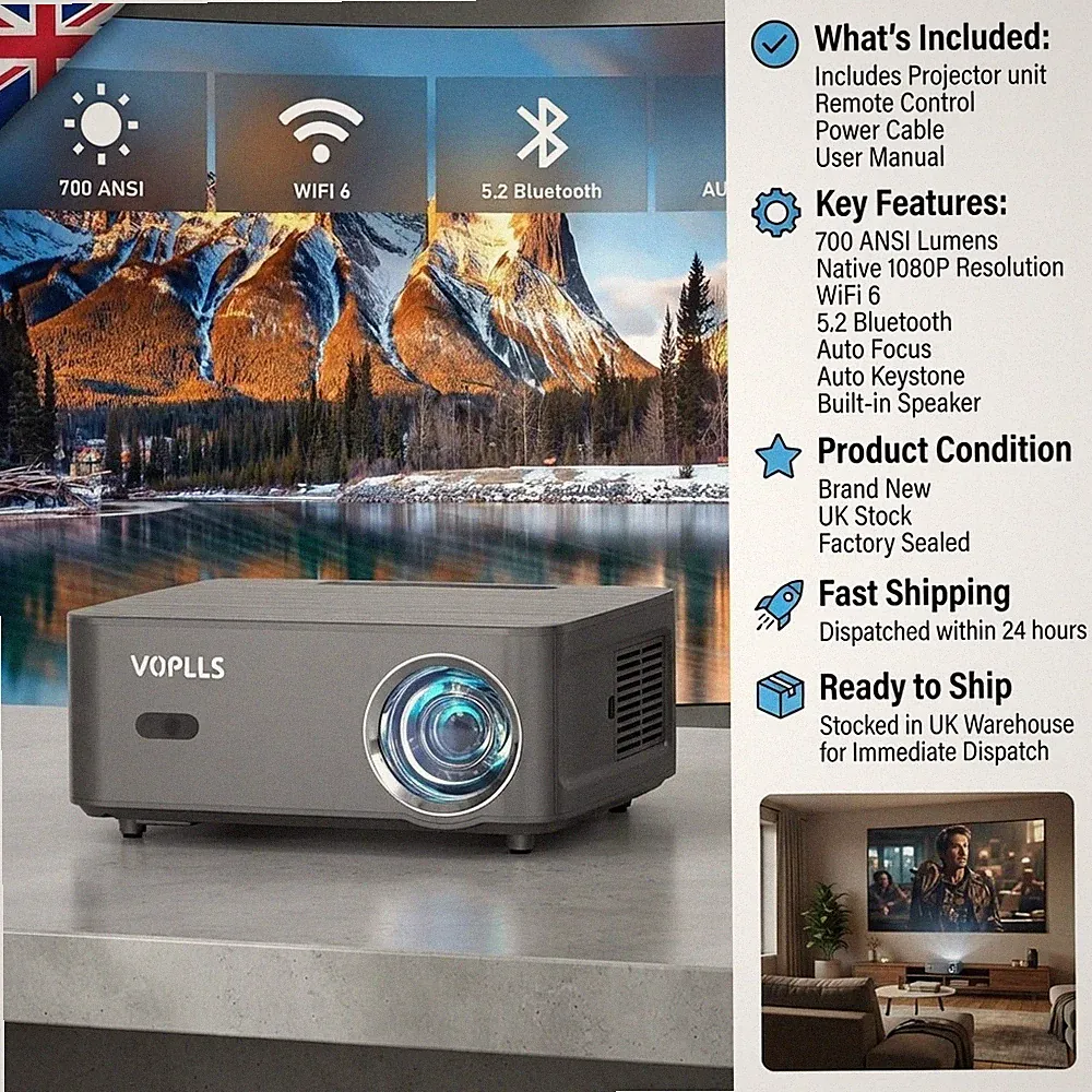 4K Smart Projektor mit Autofokus & Keystone | 700ANSI WiFi & Bluetooth