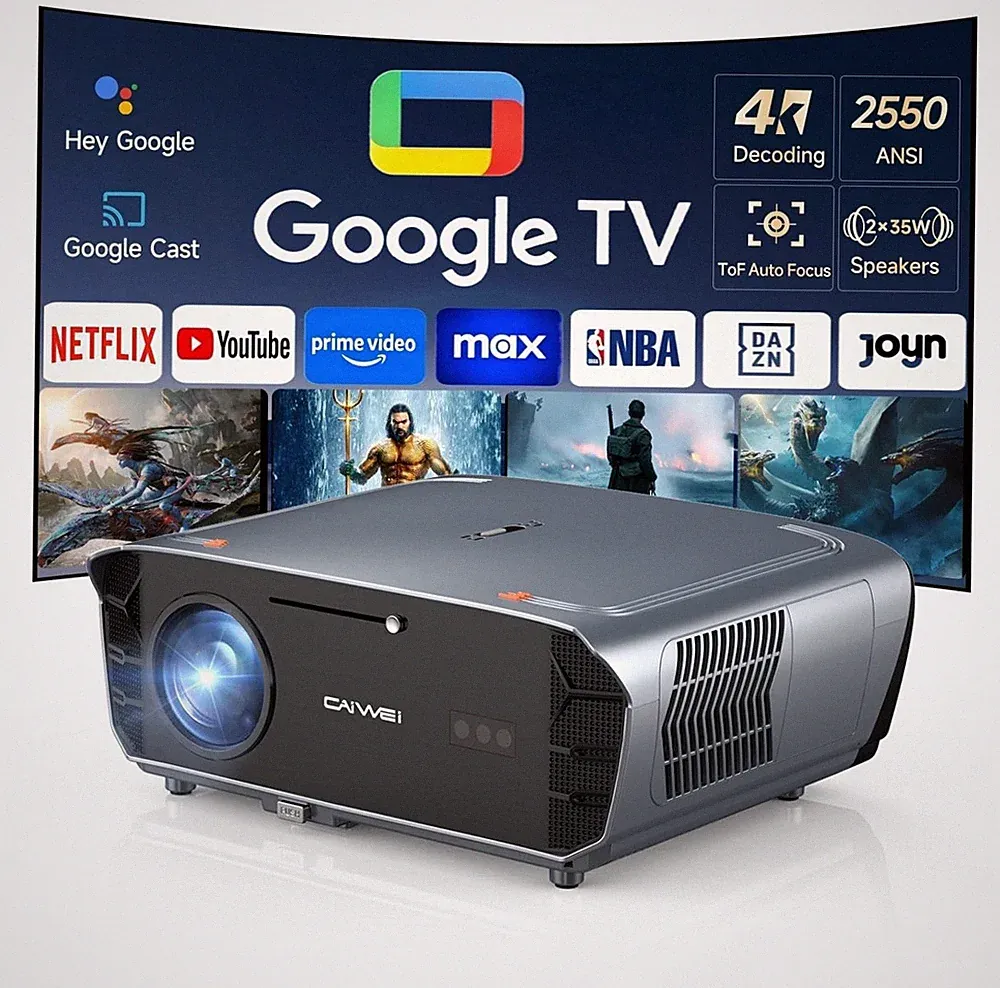 4K Tageslicht Beamer Google TV–2550 ANSI Lumen Smart Projektor,70W Dolby Audi...
