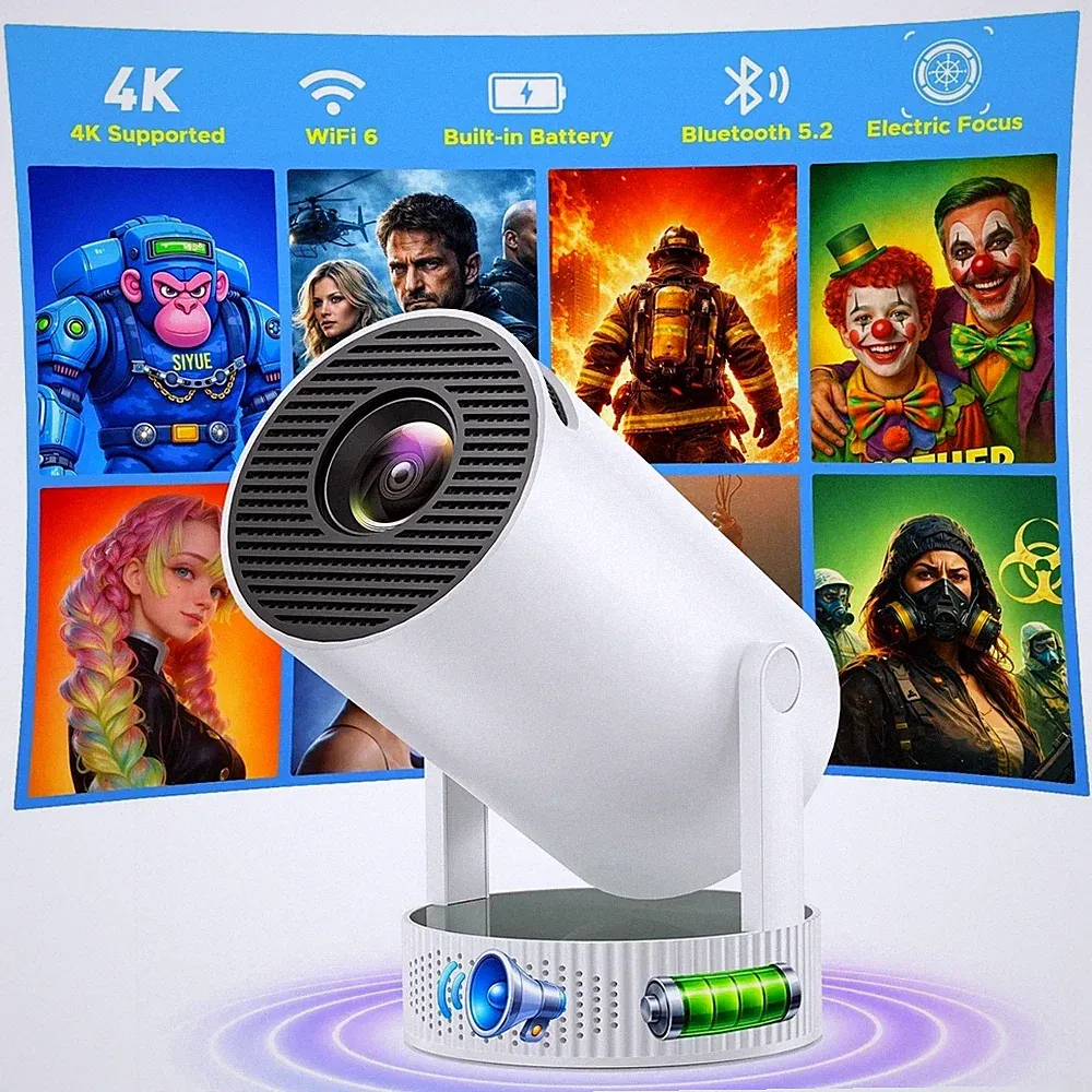 4K UHD Akku Mini Beamer Projektor WiFi Bluetooth Android Heimkino Lautsprecher
