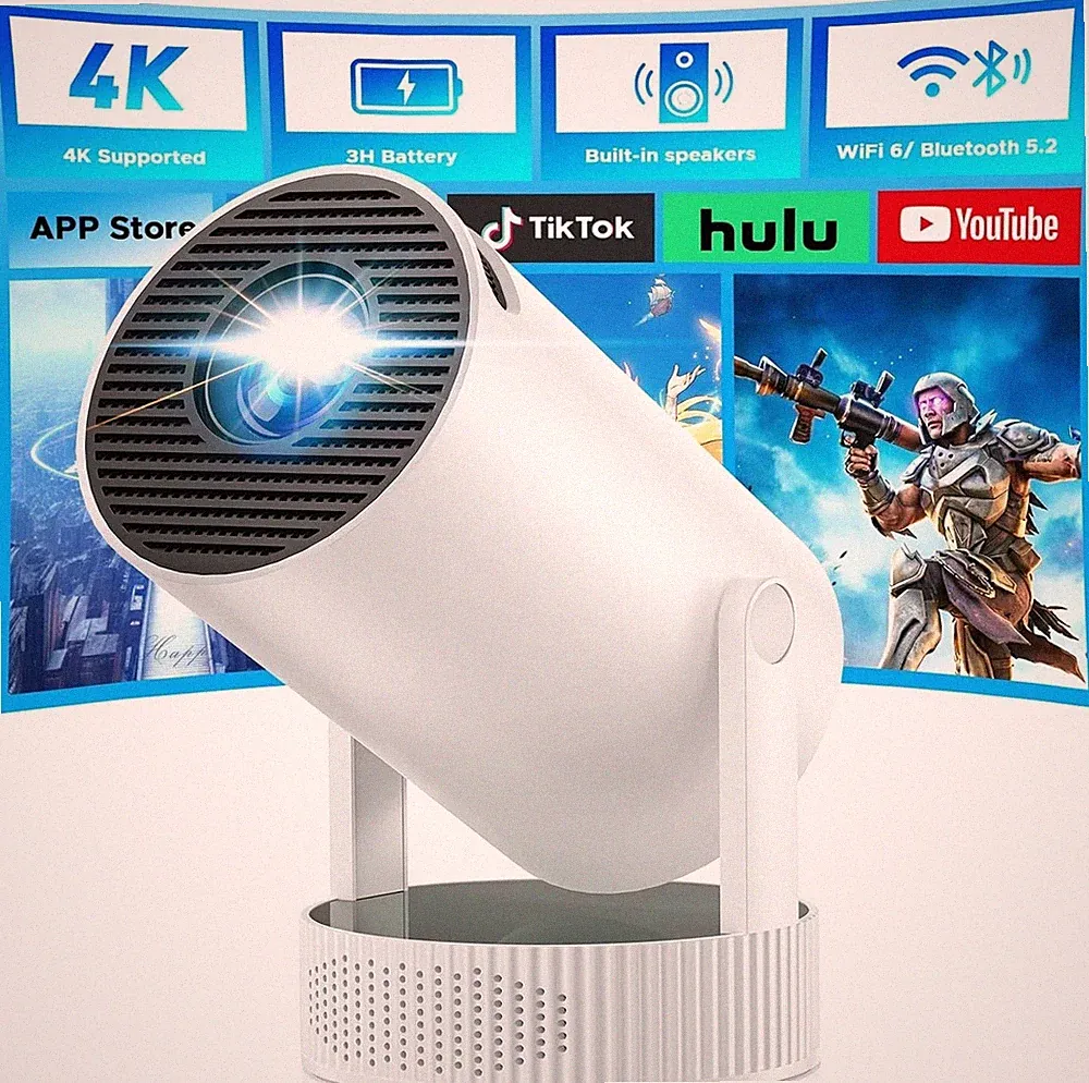 4K UHD Akku Mini Beamer Projektor WiFi Bluetooth Android Heimkino Lautsprecher