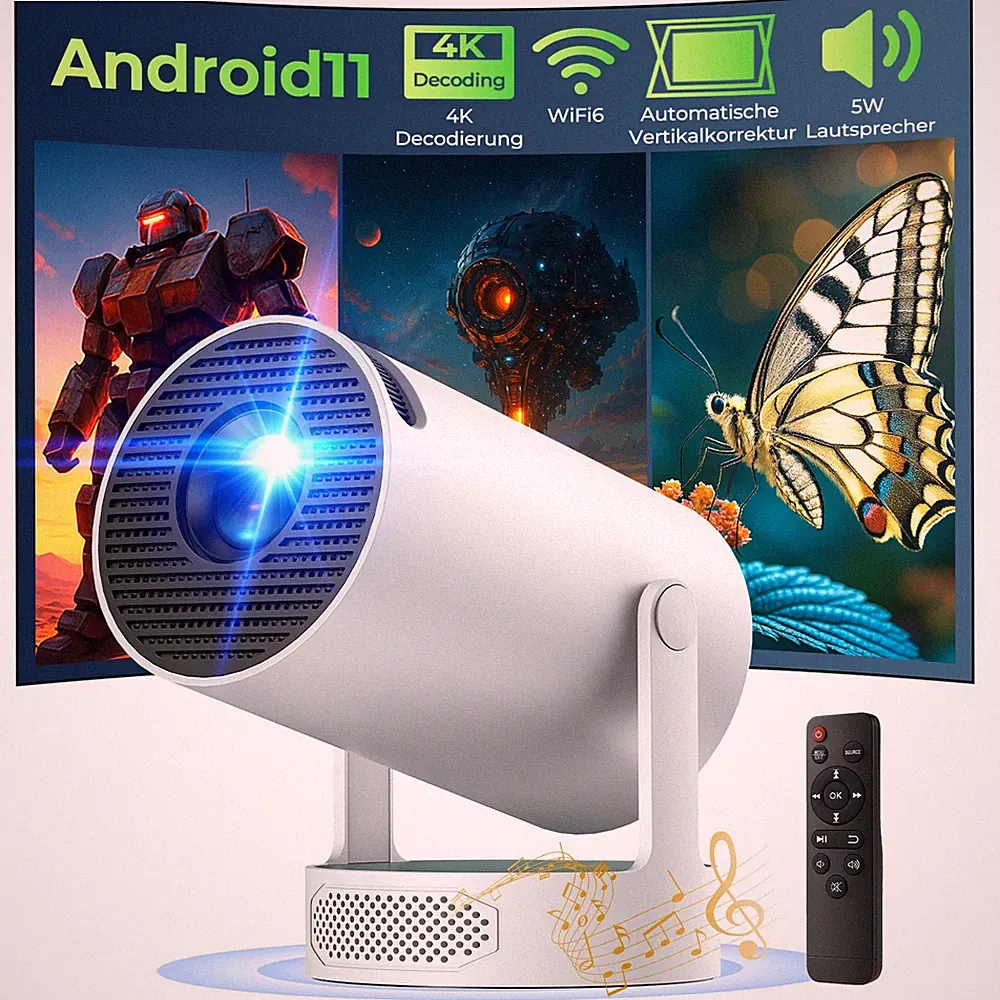 4K UHD Mini Beamer Projektor WiFi Bluetooth Android TV Heimkino 5W Lautsprecher