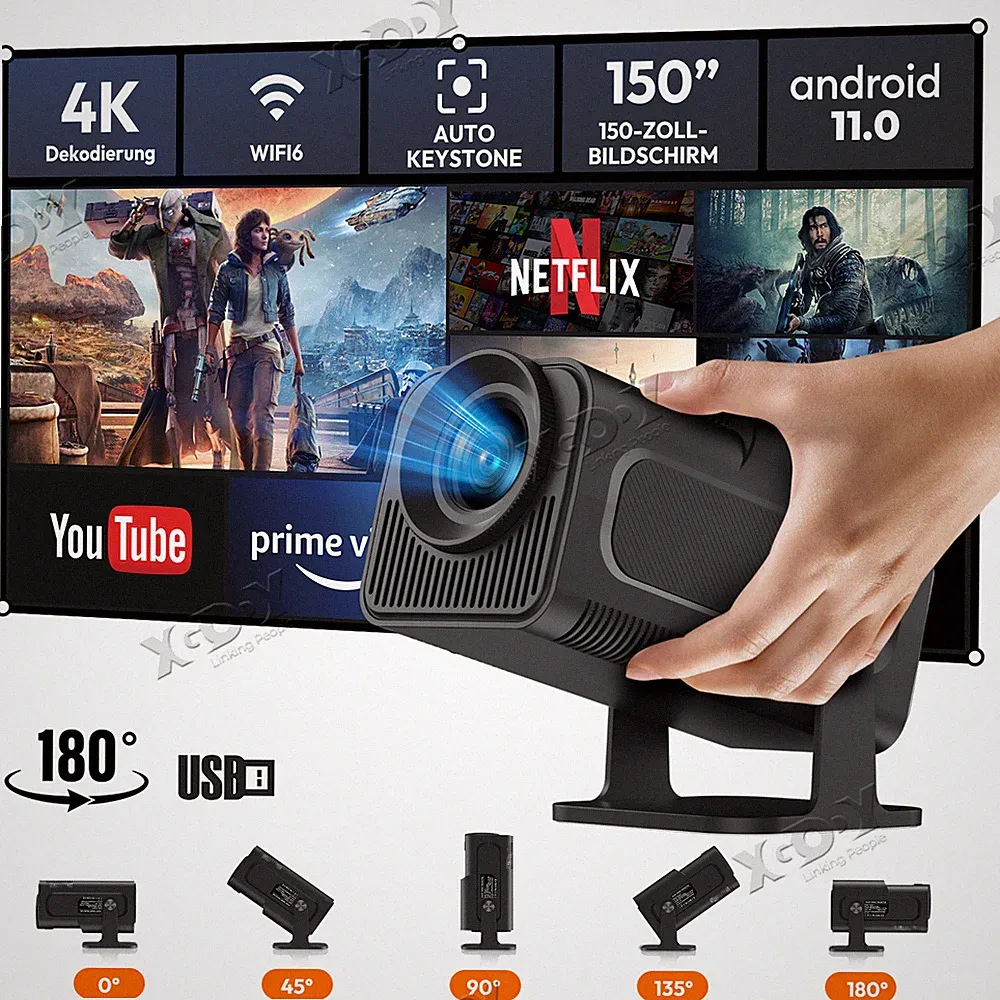 4K UHD Mini Beamer Projektor WiFi LED 10000L Android TV 1080p Bluetooth Heimkino