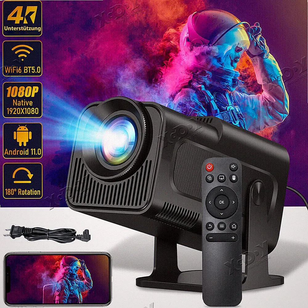 4K UHD Mini Smart Beamer WiFi6 Heimkino Projektor LED Bluetooth Android 2024 NEU