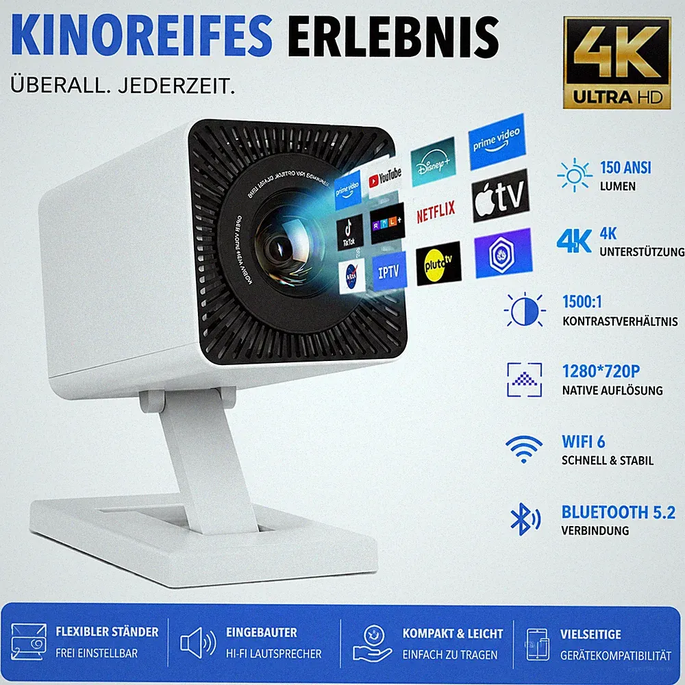 4K Ultra HD Projektor – Kinoreifes150 ANSI Lumen, 4K-Unterstützung & WLAN 6