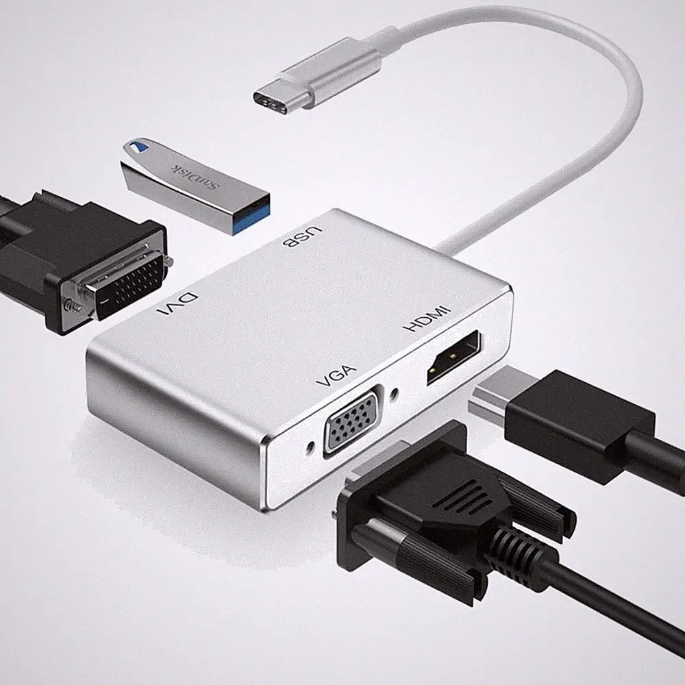 4K USB C zu HDMI Adapter, USB-C auf DVI HDMI VGA USB 3.0 Hub Multiport Adapte...