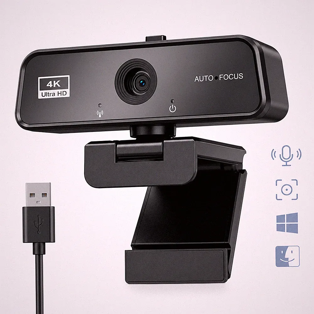 4K Webcam mit Mikrofon WEB Cam USB Autofokus Webkamera für PC Laptop Streaming