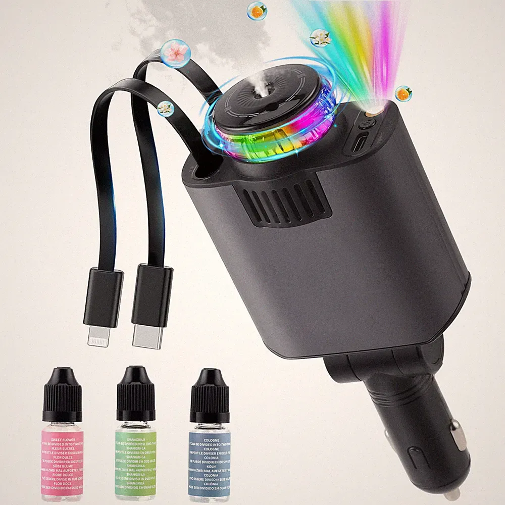 5 in 1 Zigarettenanzünder USB C mit Aroma Diffuser Sternenhimmel Projektor Ladeg