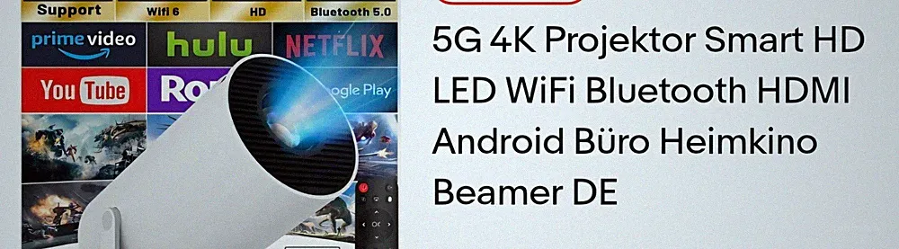 5G 4K LED Smart Projektor Android WiFi Bluetooth HDMI 1080p 16:9 Weiß