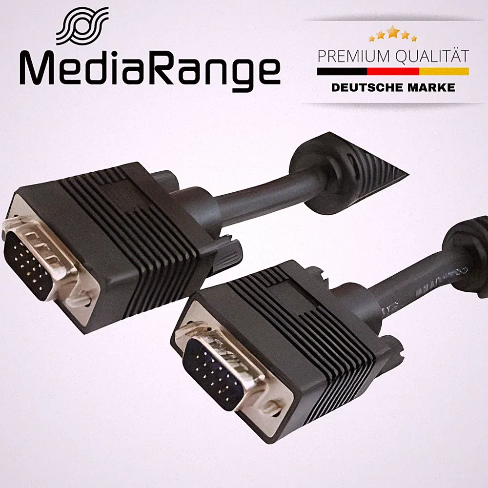 5m VGA Kabel mit Ferritkernen für PC TFT LCD CRT Monitor TV Beamer Bildschirm