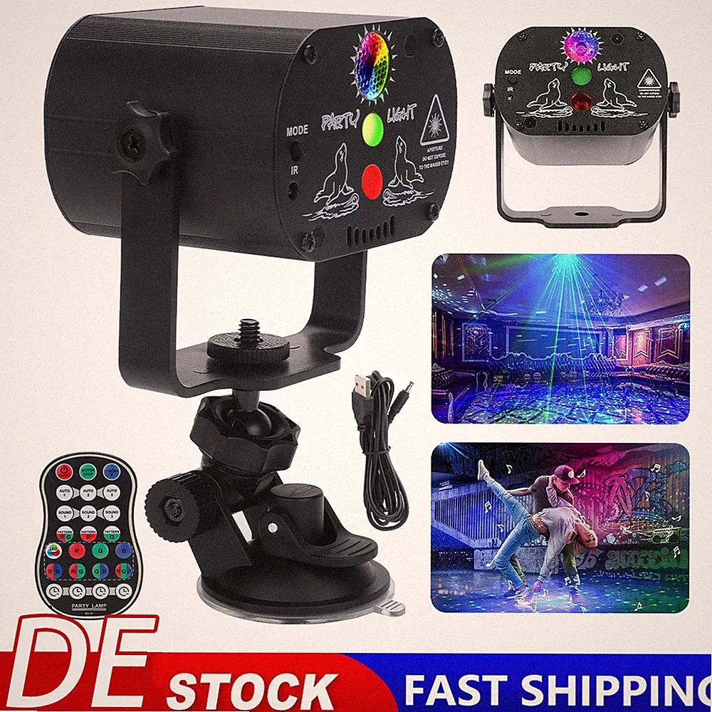 60 Muster Laser Projektor Eingebaute Akku RGB LED Party Disco Bühnenlicht Timer