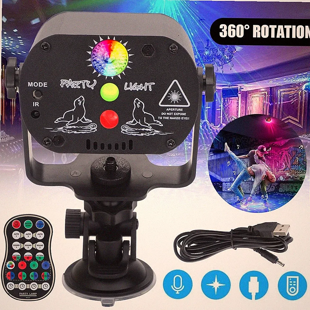 60 Muster Lichteffekt RGB LED Laser Disco Bühnenbeleuchtung Sprachsteuerung Neu