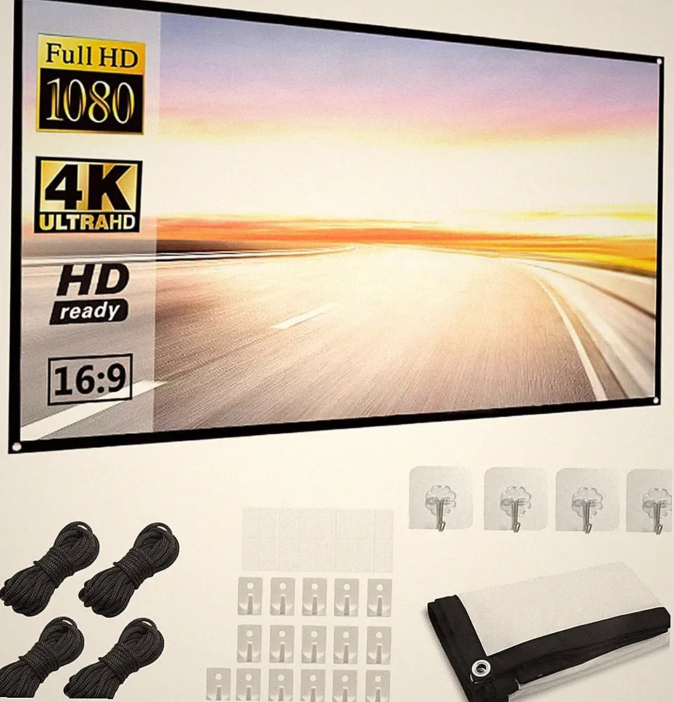 60 Zoll Polyester Leinwand Beamer Doppelseitig HD 4K Tragbar Heimkino Büro