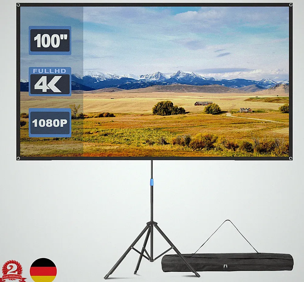 80" Beamer Leinwand Mit Höhenverstellbar Ständer 16:9 4K HD Heimkino Projektion