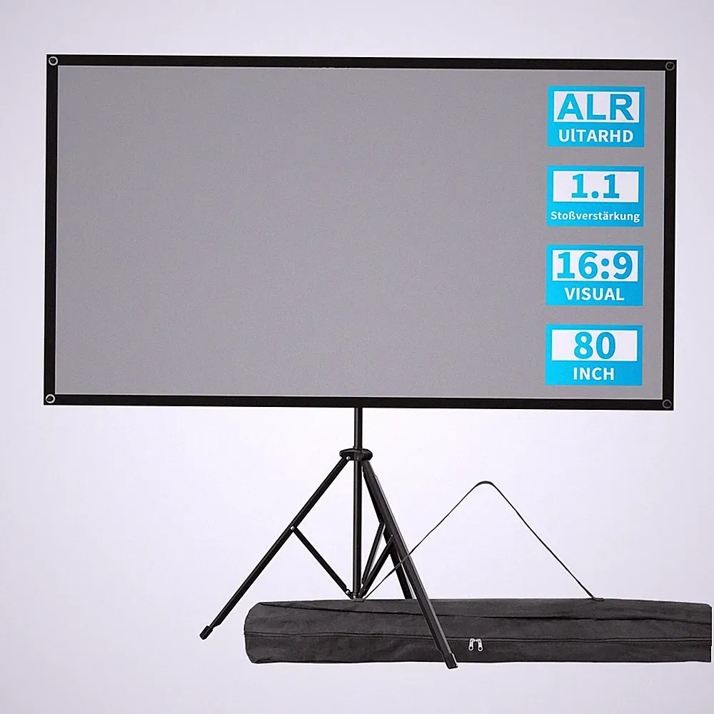 80”Grau Leinwand Beamer 169 HD, Beamer Leinwand mit Stativ, Ideal für Heimkin...