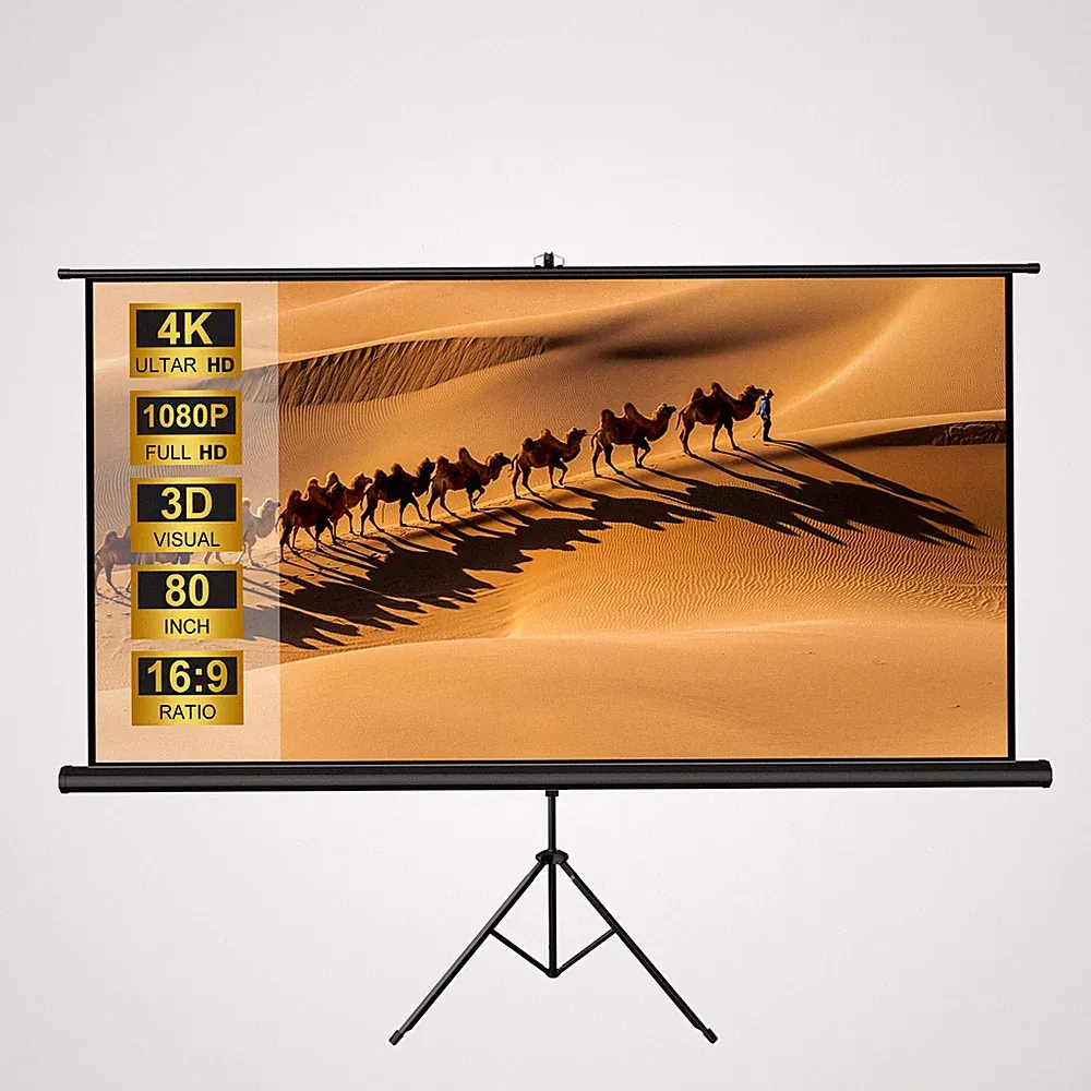 80"Heimkino Beamer Mit Stativ 4K Tragbare Pull Up Leinwand HDTV Höhenverstellbar