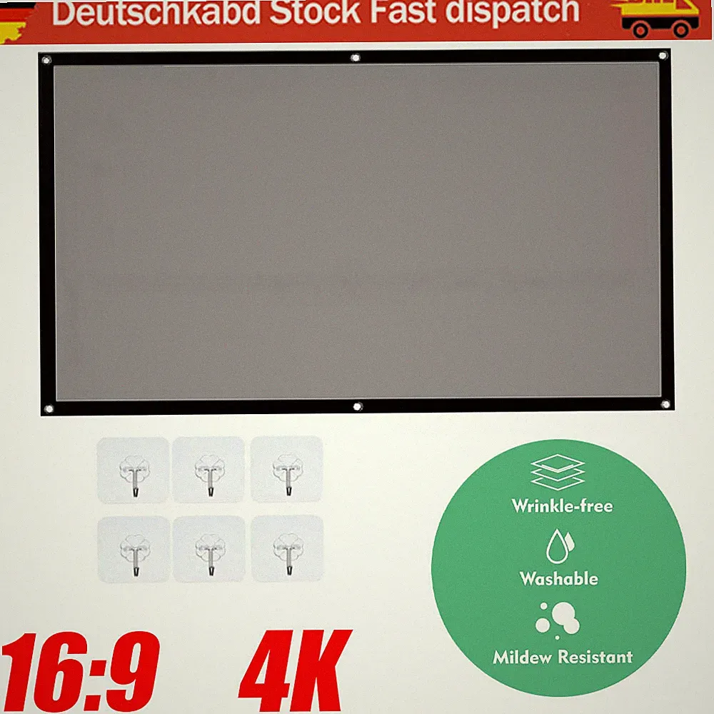 84Zoll Beamer Leinwand Mit Haken 16:9 Outdoor Heimkino 4K HD Projector Screen