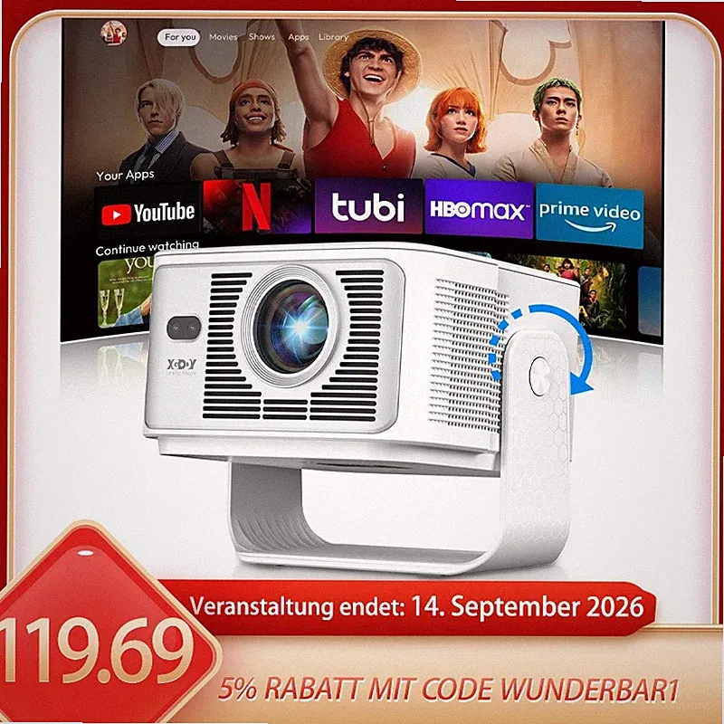 8K Projektor Beamer 45000 Lumen Smart LED WiFi Bluetooth HDMI Android Heimkino