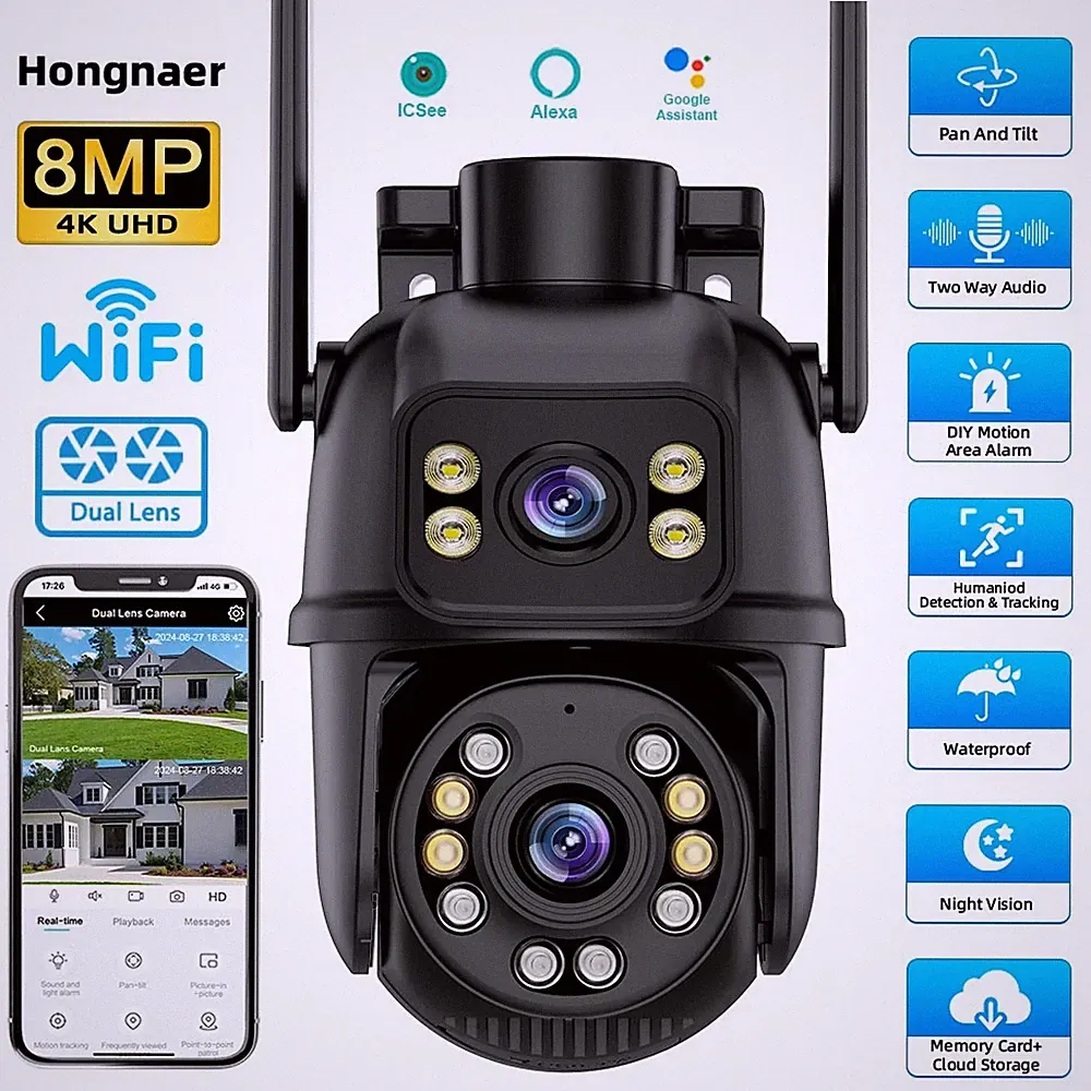8MP IP NETZWERK CAMERA Outdoor AUßEN ÜBERWACHUNGSKAMERA 4K HD FUNK WLAN WIFI Neu