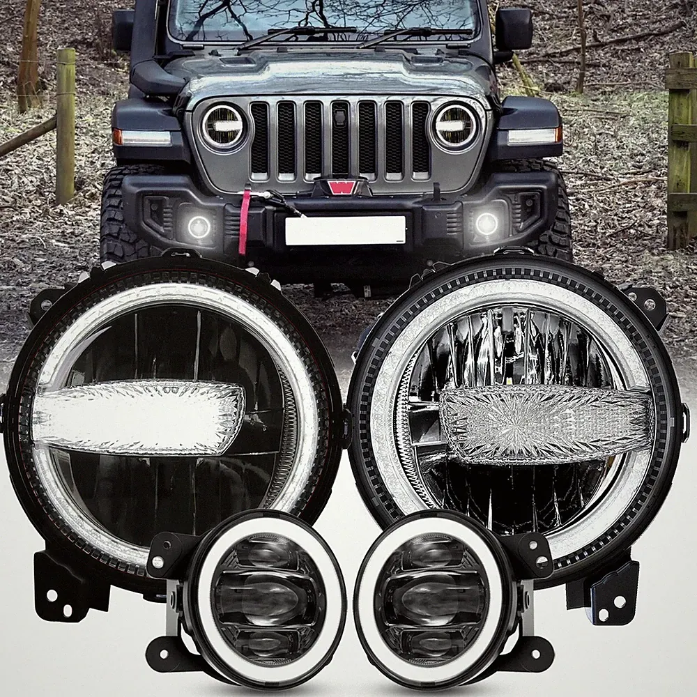9 Zoll LED Scheinwerfer+Nebelscheinwerfer DRL für Jeep Wrangler JL/JT 2018–2024
