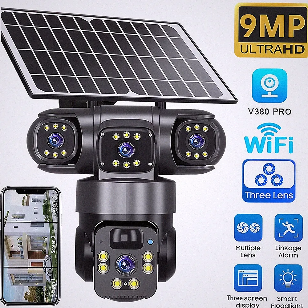 9MP 4K solar WLAN WIFI IP NETZWERK CAMERA Outdoor ÜBERWACHUNGSKAMERA AUßEN PTZ