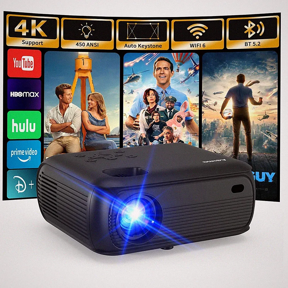 AGIMA X6 Mini Beamer 4K FHD, 450 ANSI Lumen, Tragbar, WLAN, Android 11, Dunkel