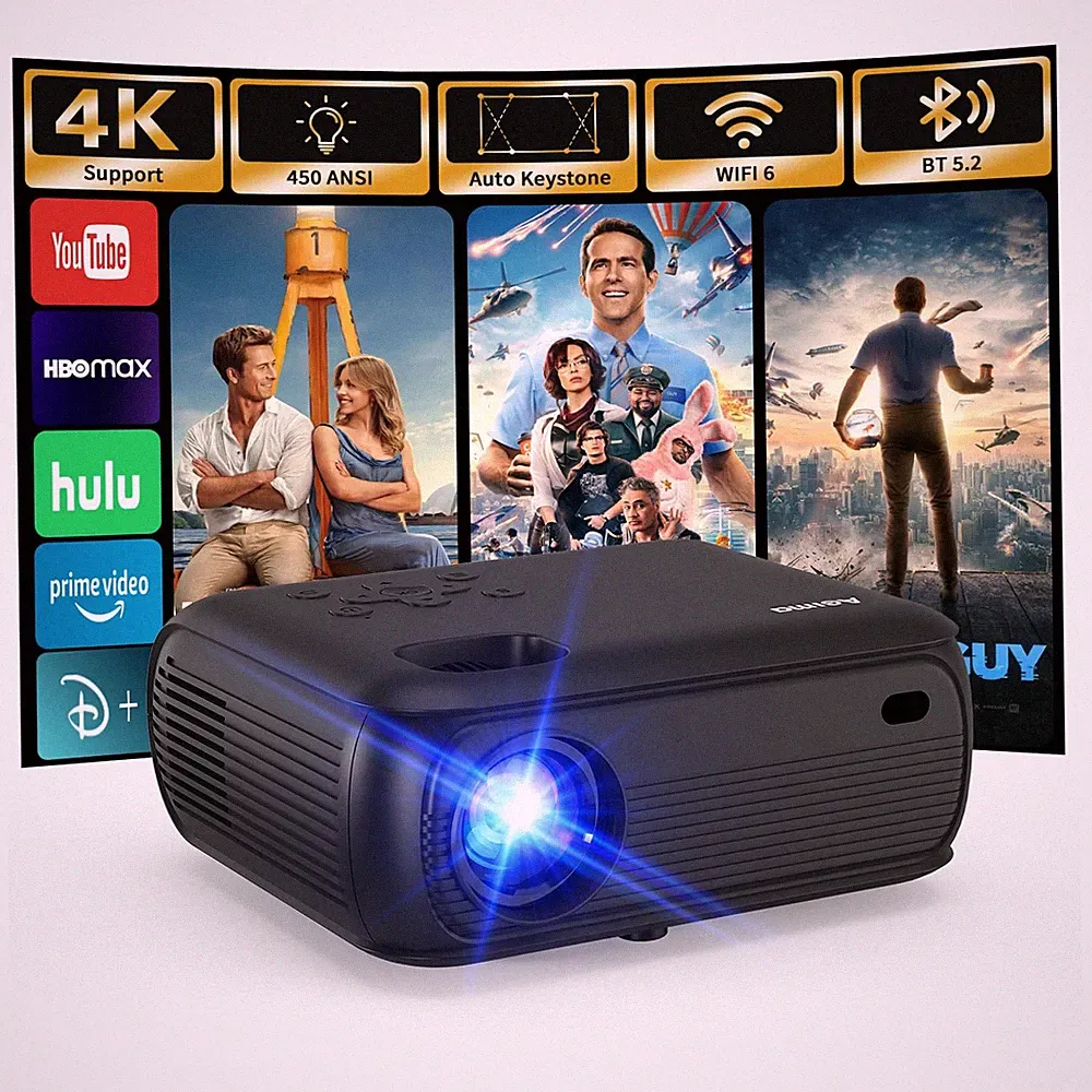 AGIMA X6 Mini Beamer 4K FHD, Tragbarer Smart Beamer mit 450 ANSI Lumen, Dunkel