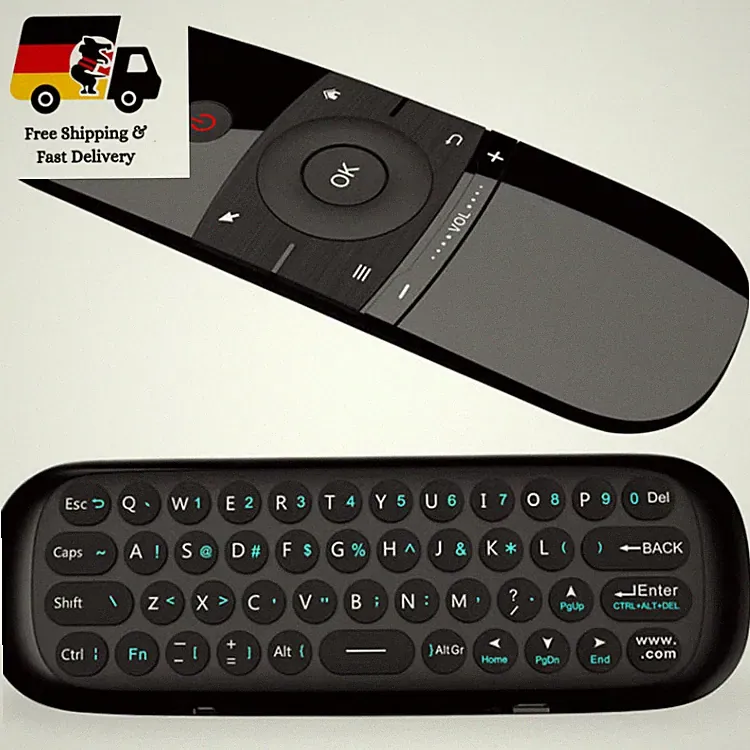 Air Mouse W1 Fernbedienung mit IR-Lernfunktion, 2.4G, 45 Tasten, Schwarz