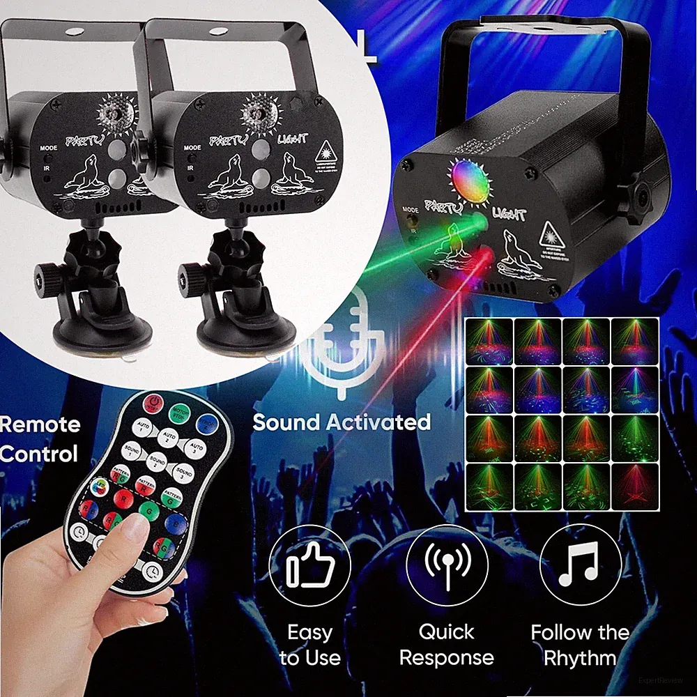 Akku Laser Projektor Eingebaute LED DJ Party Disco Bühnenlicht Fernbedienung USB