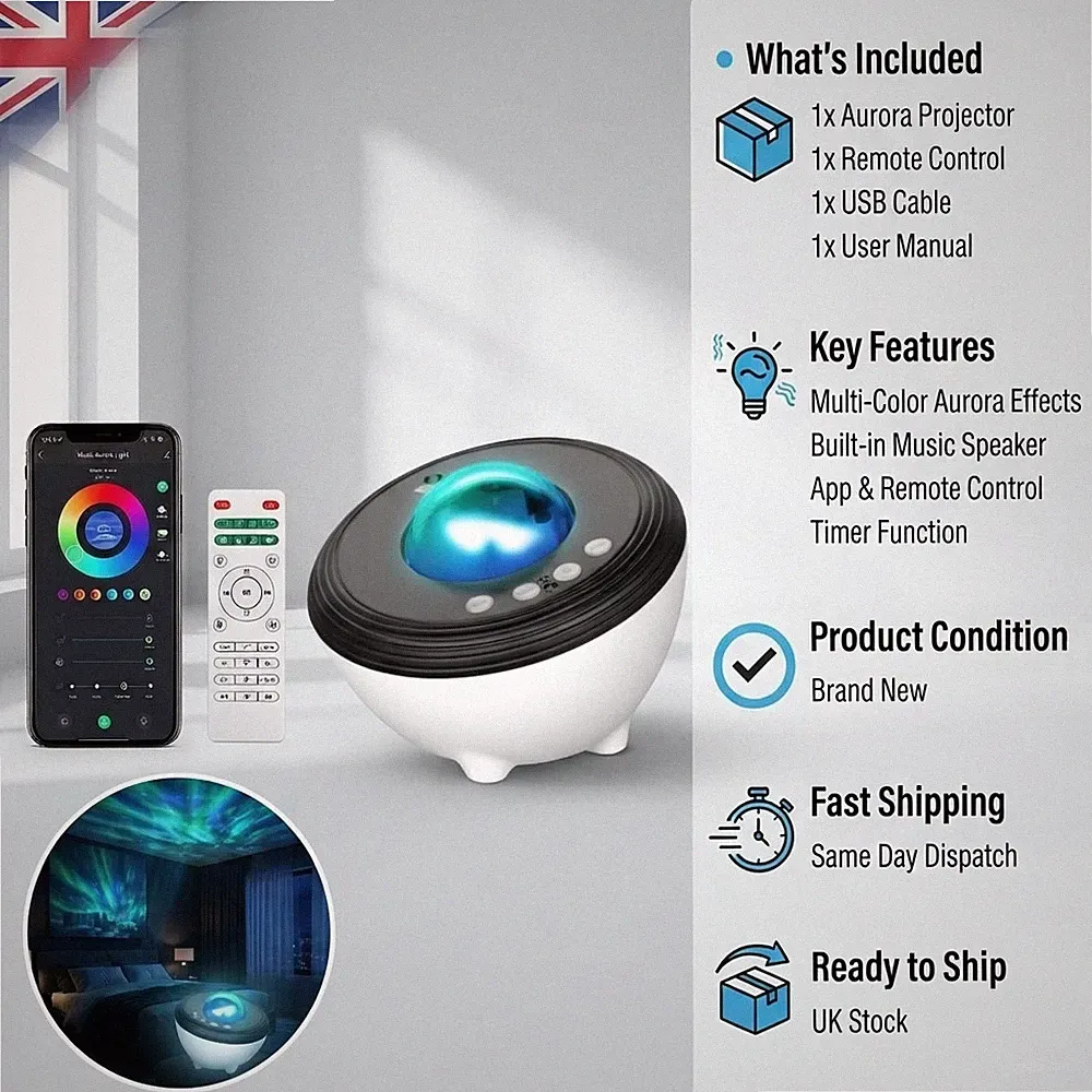 Ambient Galaxy Lichtprojektor mit Bluetooth & Sprachsteuerung für Schlafzimmer