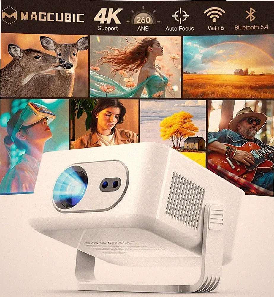 Android 14 Beamer, HY300max Mini Beamer 4K mit Dualband WiFi 6 BT 5.4, 260 AN...